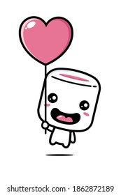 cute marshmallows flying with love balloons