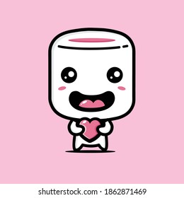 cute marshmallows hugging a love heart