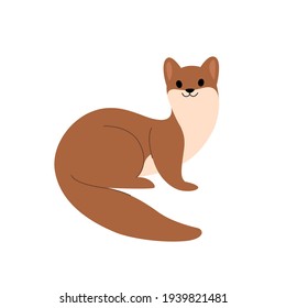 Cute marten - cartoon animal character. Vector illustration in flat style isolated on gray background.