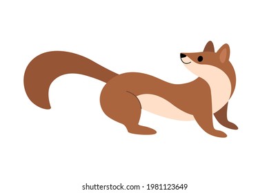Cute marten - cartoon animal character. Vector illustration in flat style isolated on white background.