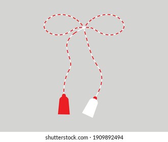 Cute martisor with hearts, isolated, red and white, hello spring, 1 March, 8 March, spring symbol, march banner, season decoration, traditional, nice design, love, gift, vector illustration
