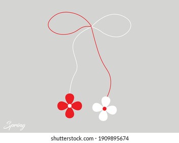 Cute martisor, isolated, red and white, hello spring, 1 March, 8 March, spring symbol, march banner, season decoration, traditional, nice design, love, gift, vector illustration