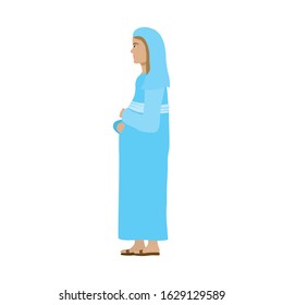 cute mary virgin manger character vector illustration design