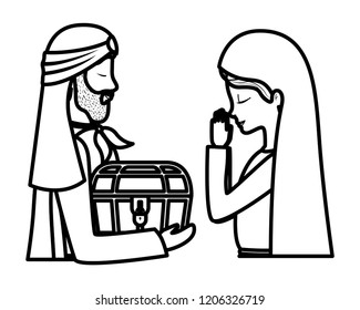cute mary virgin with wise king characters