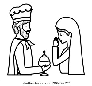 cute mary virgin with wise king characters