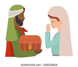 cute mary virgin with wise king characters