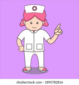 cute mascot, beautiful nurse, pointing hand, cartoon nurse character with vector design eps 10