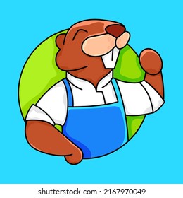 plantilla de diseño del logotipo del chef del castor de mascota lindo