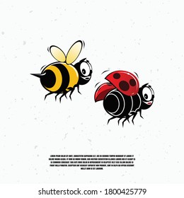 Cute mascot Bee and Ladybug illustration premium vector