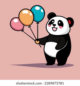 Cute mascot for a birthday panda, the panda is carrying a gift, flat cartoon design for cute animals. Suitable for landing page, cards, books design