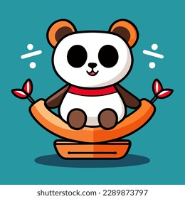 Cute mascot for a birthday panda, the panda is carrying a gift, flat cartoon design for cute animals. Suitable for landing page, cards, books design