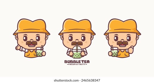 cute mascot with bubble tea, vector cartoon design, suitable for culinary identity.