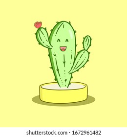 cute mascot cactus isolated on yellow background