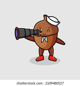 Cute mascot cartoon Acorn sailor with hat and using binocular cute modern style design for t-shirt, sticker, logo element