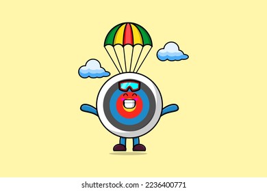 Cute mascot cartoon Archery target is skydiving with parachute and happy gesture illustration