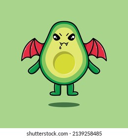 Cute mascot cartoon Avocado character as dracula with wings in cute modern style