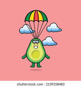 Caricatura de mascota mate Aguacate está paracaidista con gesto alegre diseño de estilo moderno lindo