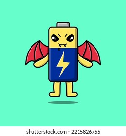 Cute mascot cartoon Battery character as dracula with wings in cute modern style