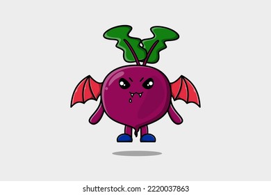 Cute mascot cartoon Beetroot character as dracula with wings in cute modern style