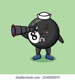 Cute mascot cartoon billiard ball sailor with hat and using binocular cute modern style design