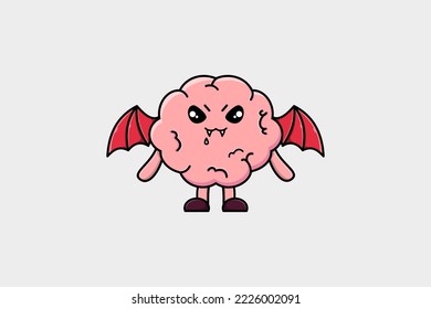 Cute mascot cartoon Brain character as dracula with wings in cute modern style