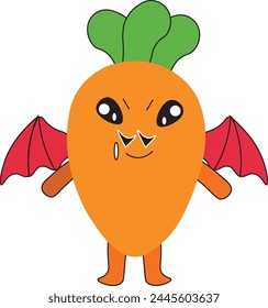 Cute mascot cartoon carrot character as Dracula with wings in cute modern style Art 