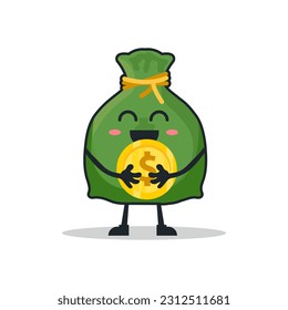 cute mascot cartoon character money bag with concept business. vector illustration