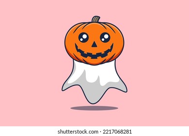 Cute mascot cartoon character Scary ghost pumpkin halloween illustration