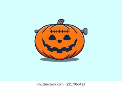 Cute mascot cartoon character Scary zombie pumpkin halloween illustration