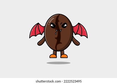 Cute mascot cartoon Coffee beans character as dracula with wings in cute modern style