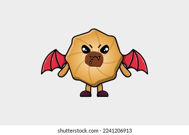 Cute mascot cartoon Cookies character as dracula with wings in cute modern style