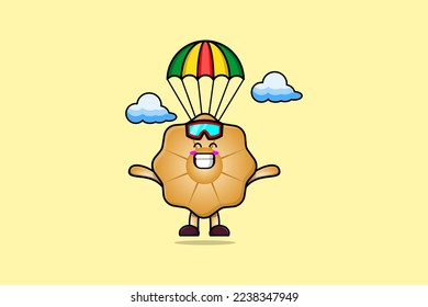 Cute mascot cartoon Cookies is skydiving with parachute and happy gesture illustration