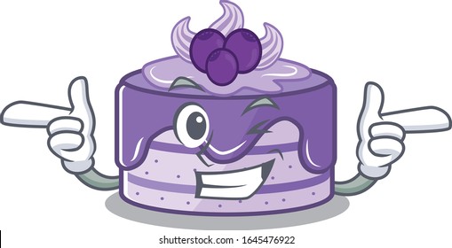Cute mascot cartoon design of blueberry cake with Wink eye