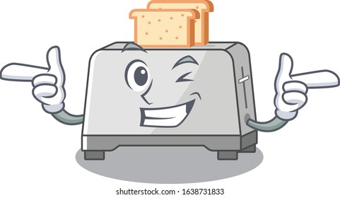 Cute mascot cartoon design of bread toaster with Wink eye