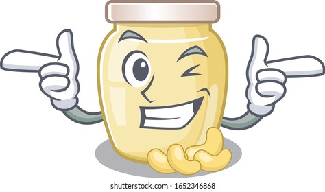 Cute mascot cartoon design of cashew butter with Wink eye