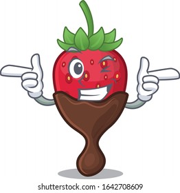Cute mascot cartoon design of chocolate strawberry with Wink eye