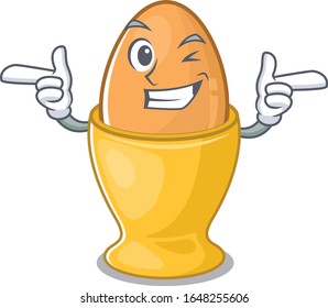 Cute mascot cartoon design of egg cup with Wink eye