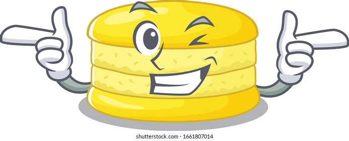 Cute mascot cartoon design of lemon macaron with Wink eye