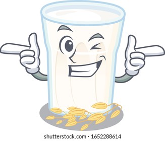 Cute mascot cartoon design of oats milk with Wink eye