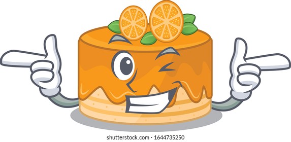 Cute mascot cartoon design of orange cake with Wink eye