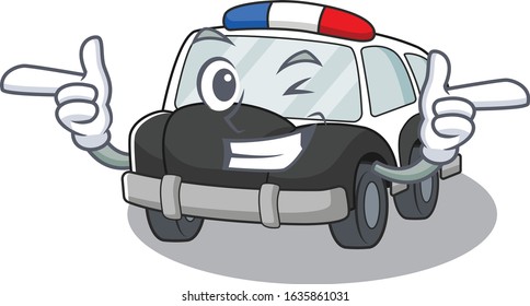 Cute mascot cartoon design of police car with Wink eye