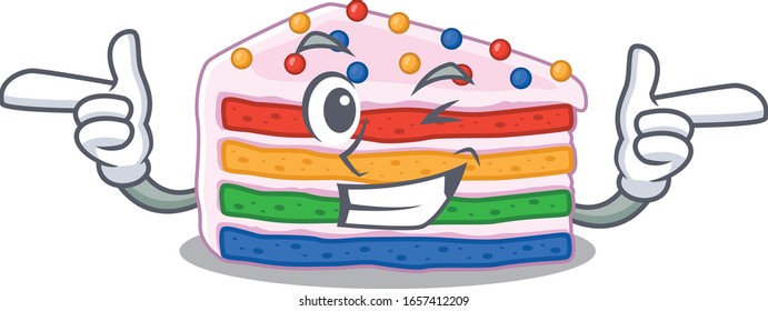 Cute mascot cartoon design of rainbow cake with Wink eye