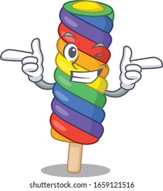 Cute mascot cartoon design of rainbow ice cream with Wink eye