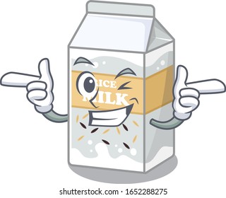 Cute mascot cartoon design of rice milk with Wink eye