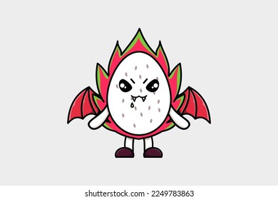 Cute mascot cartoon Dragon fruit character as dracula with wings in cute modern style