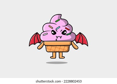 Cute mascot cartoon Ice cream character as dracula with wings in cute modern style