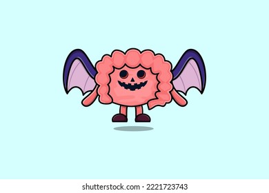 Cute mascot cartoon Intestine character Scary bats pumpkin halloween illustration