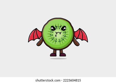 Cute mascot cartoon Kiwi fruit character as dracula with wings in cute modern style