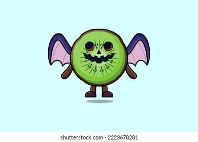 Cute mascot cartoon Kiwi fruit character Scary bats pumpkin halloween illustration