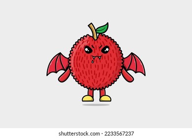 Cute mascot cartoon Lychee character as dracula with wings in cute modern style